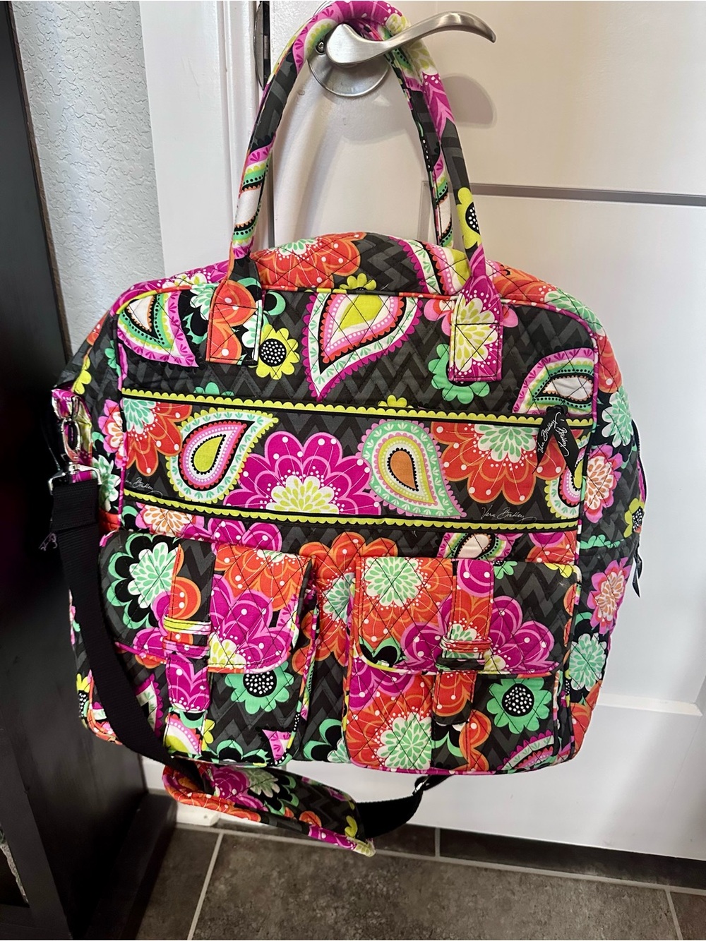 Vera Bradley Black Floral Paisley Quilted Travel Tote